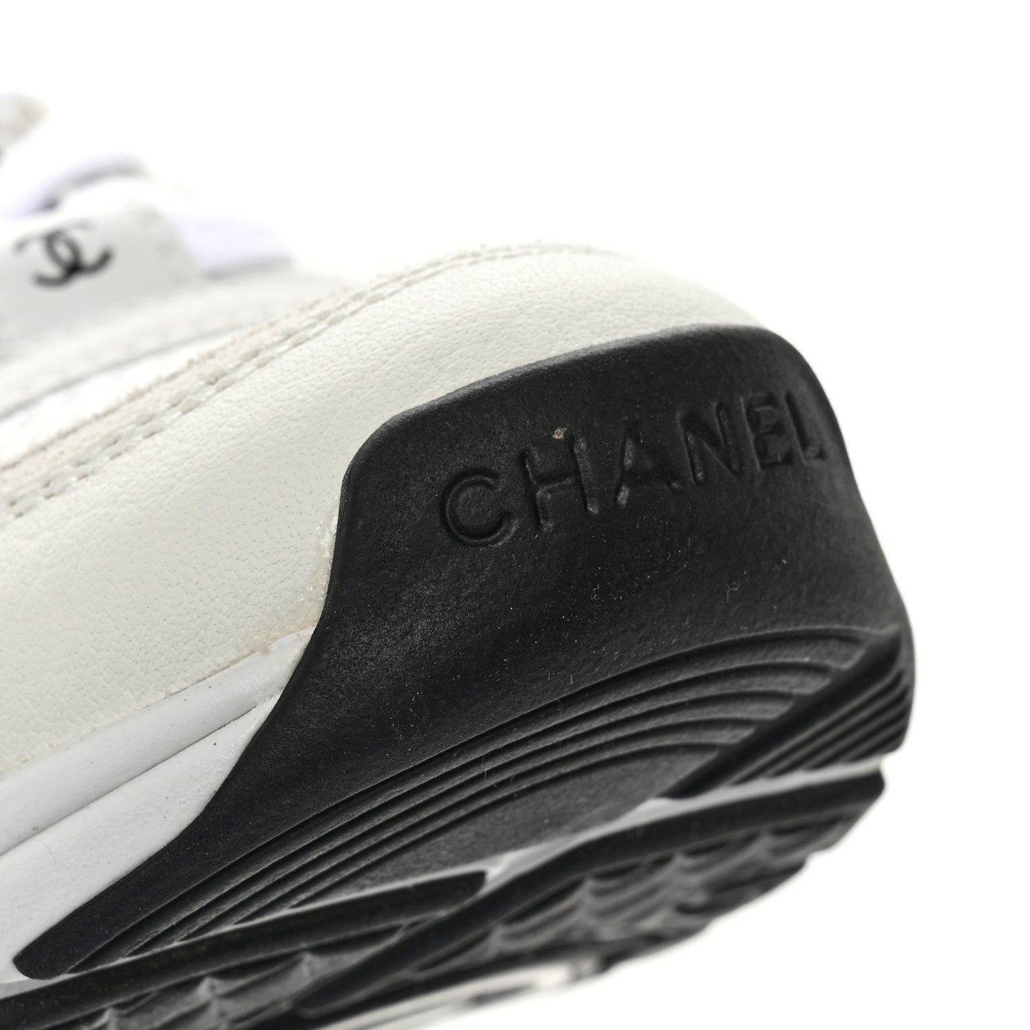 Mesh Suede Calfskin Grained Calfskin Womens CC Sneakers 38 White Black