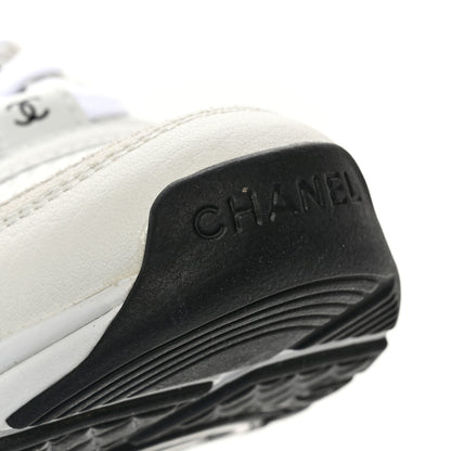 Chanel Mesh Suede Calfskin Grained Calfskin Womens CC Sneakers 38 White Black 11 of 12