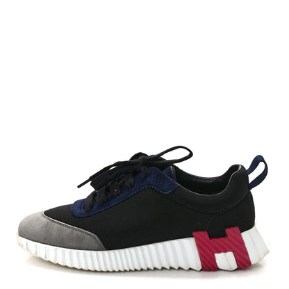 Hermes Technical Canvas Suede Goatskin Womens Bouncing Sneakers 36 Black Gris Osmium 1 of 10
