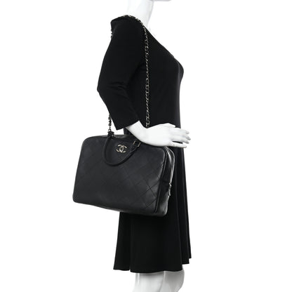 Chanel Calfskin Diamond Stitched Top Handle Bowling Bag Black 2 of 12