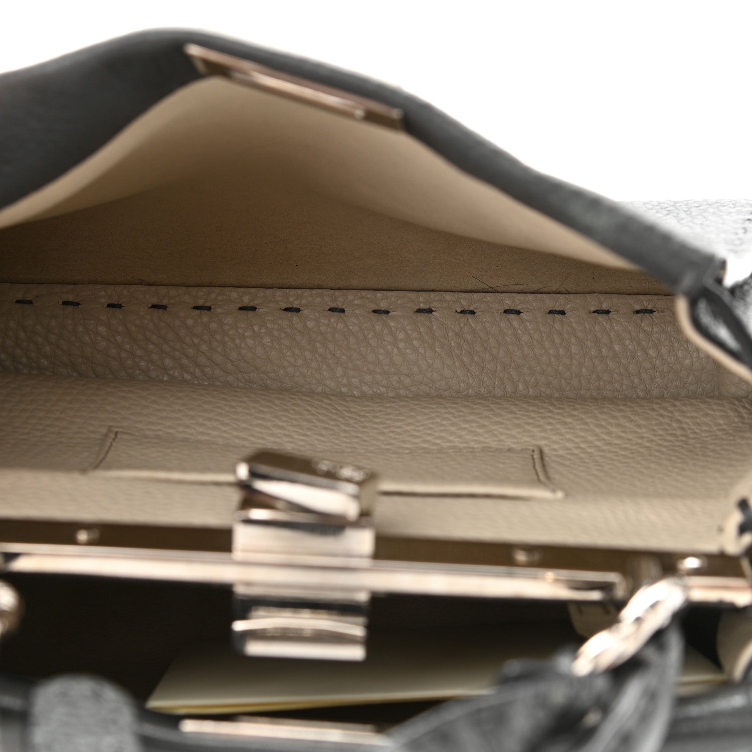 Fendi Cuoio Romano Selleria Bi-Color Mini Peekaboo Iconic Satchel Asfalto Latte 5 of 11