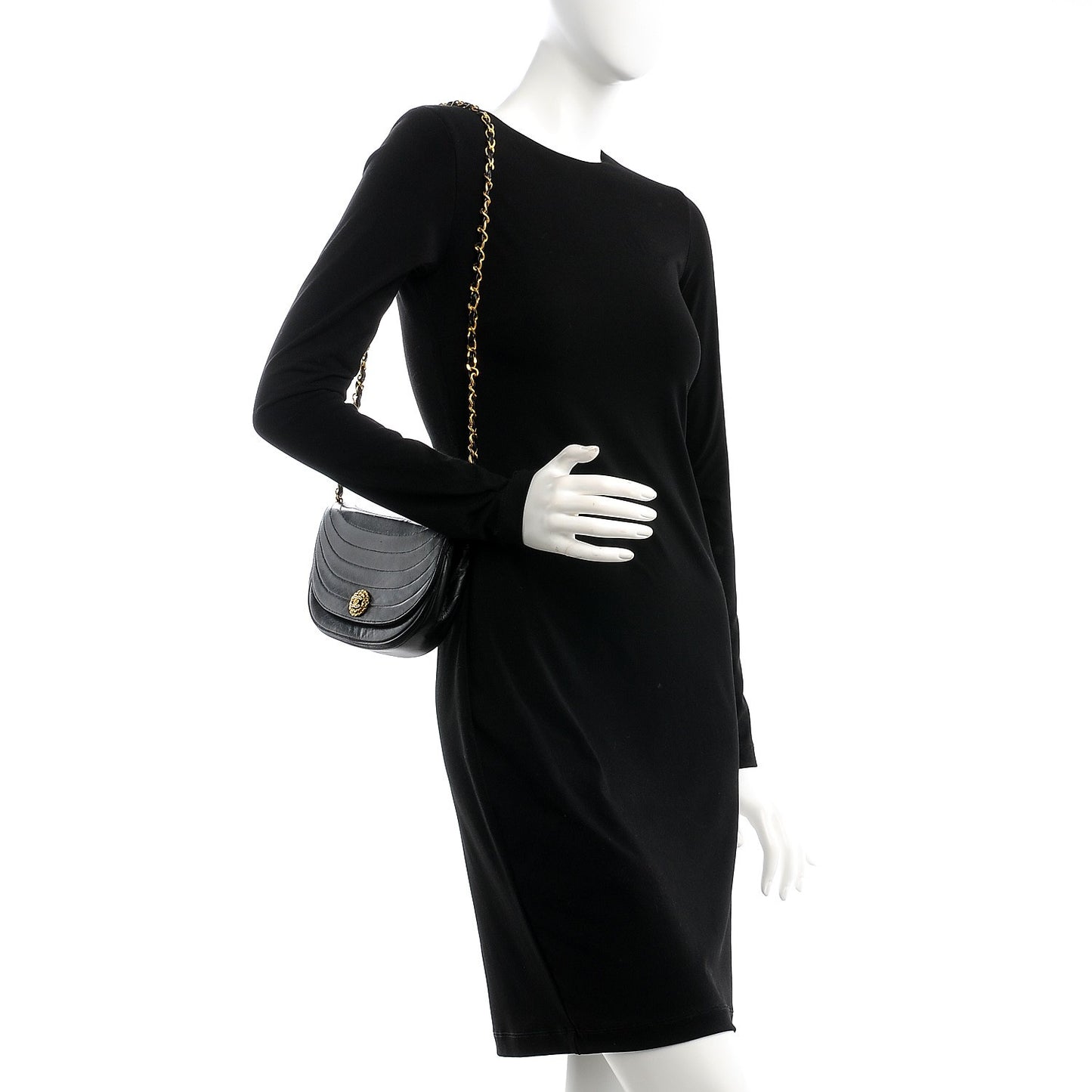 Lambskin Ribbon Stitched Small Single Flap Black