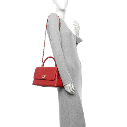 Chanel Caviar Chevron Quilted Small Coco Handle Flap Red 2 of 10