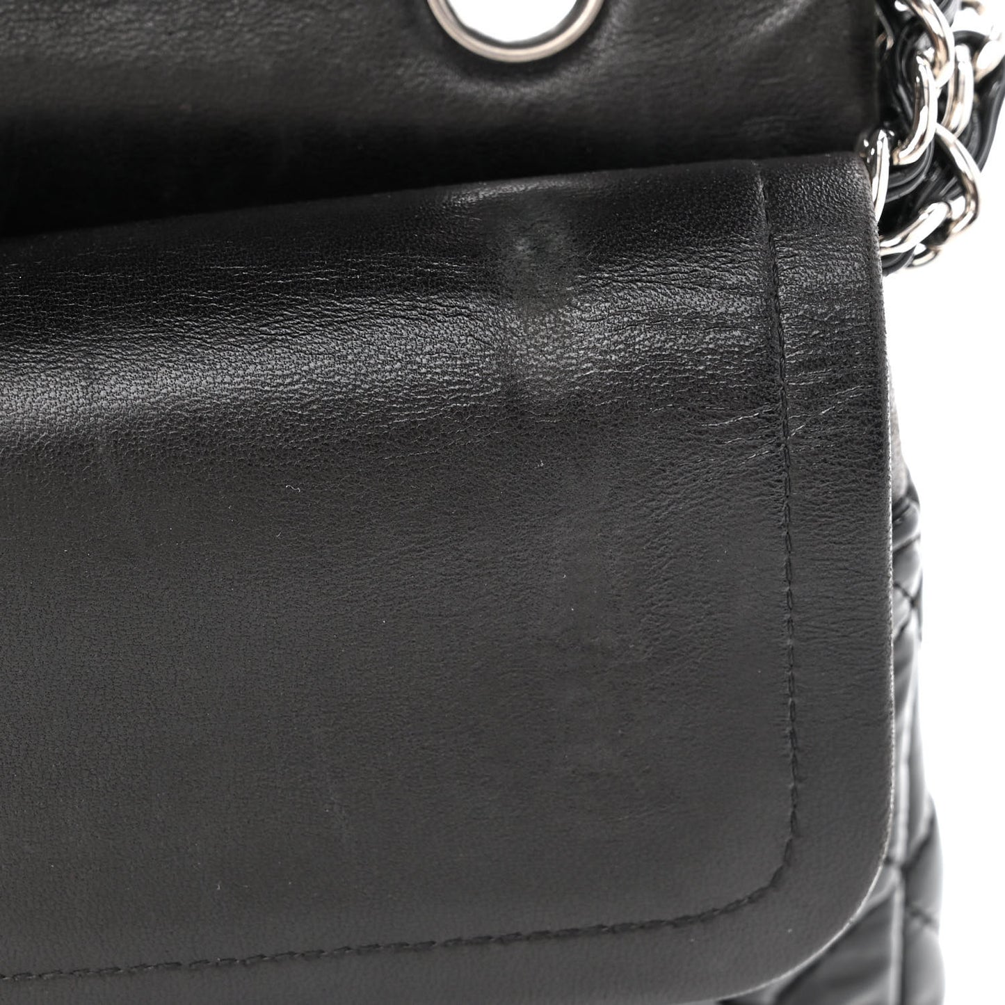 Patent Quilted Medium Double Flap Black