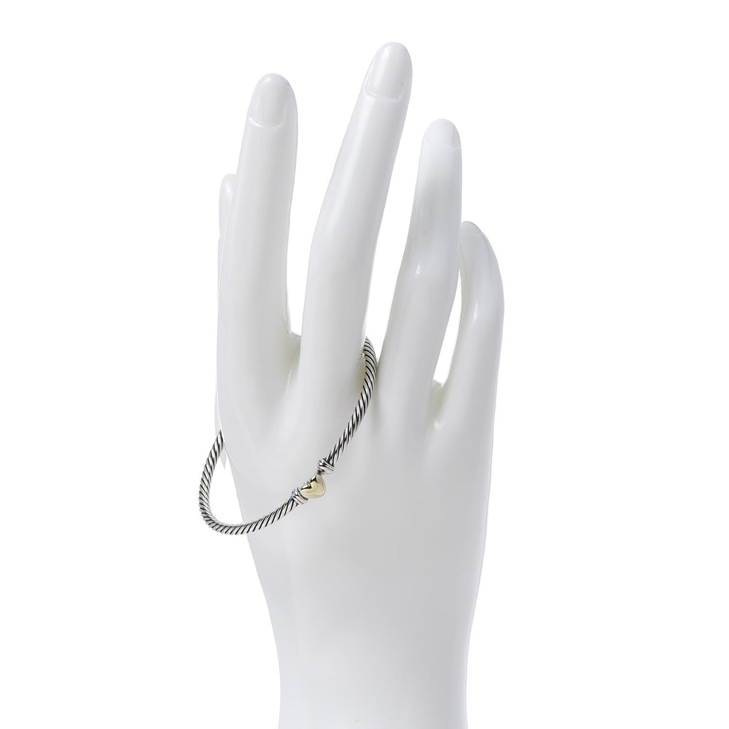 Sterling Silver 18K Yellow Gold 3mm Cable Collectibles Heart Bracelet