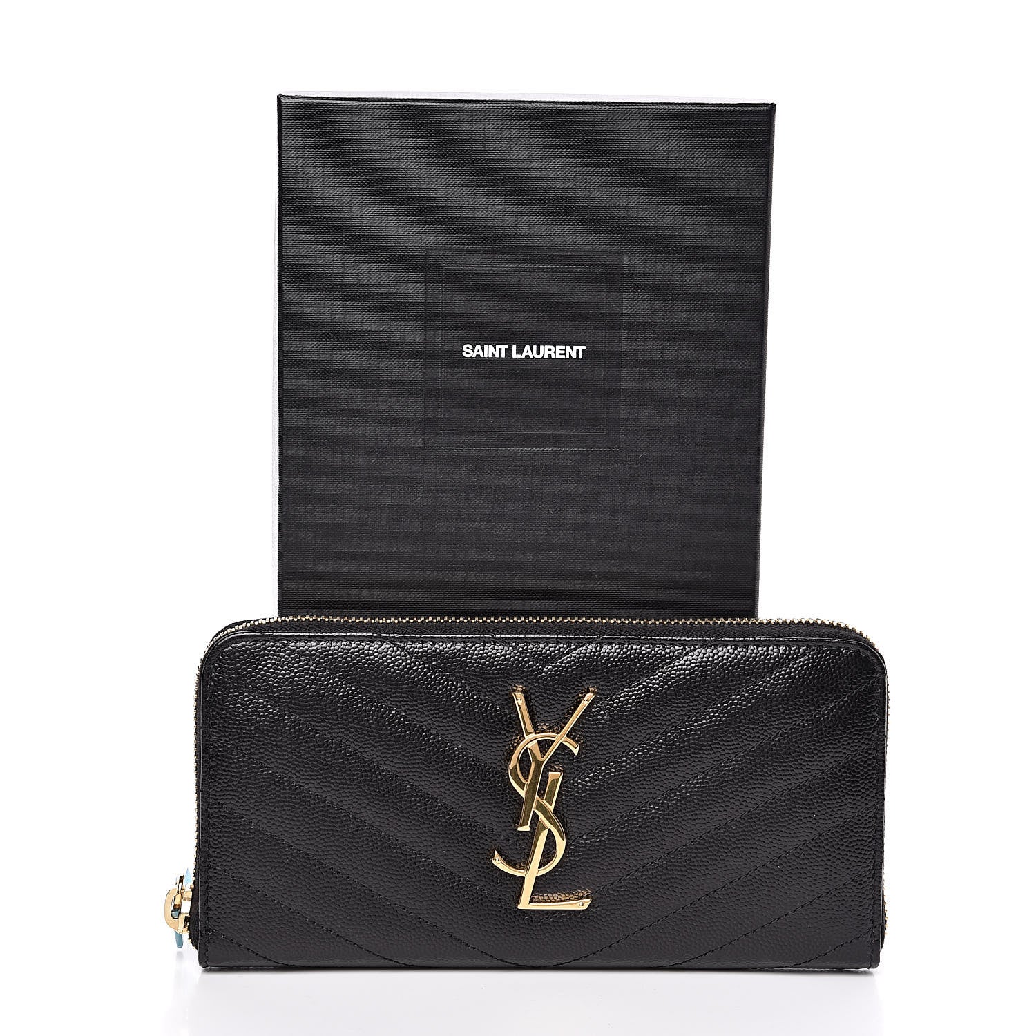 Saint Laurent Grain De Poudre Matelasse Chevron Monogram Zip Around Wallet Black 7 of 7