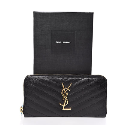 Saint Laurent Grain De Poudre Matelasse Chevron Monogram Zip Around Wallet Black 7 of 7