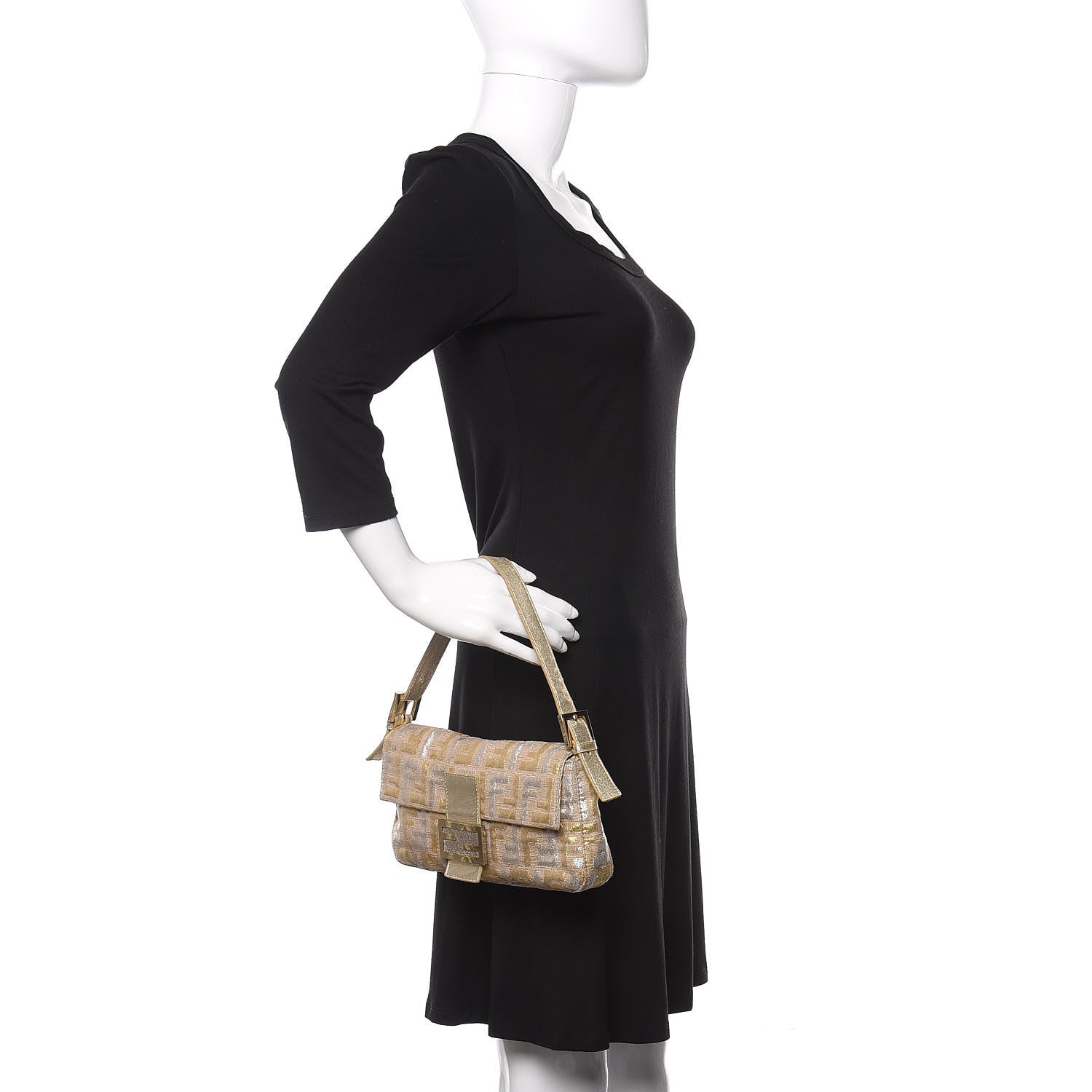 Fendi Metallic Lurex Zucca Baguette Gold Silver 2 of 11