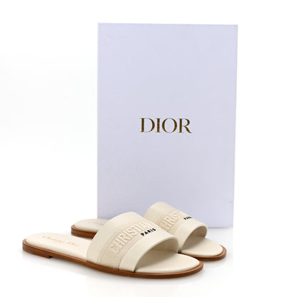 Christian Dior Calfskin Canvas Embroidered Dway Flat Slide Sandals 36 Off White 10 of 10
