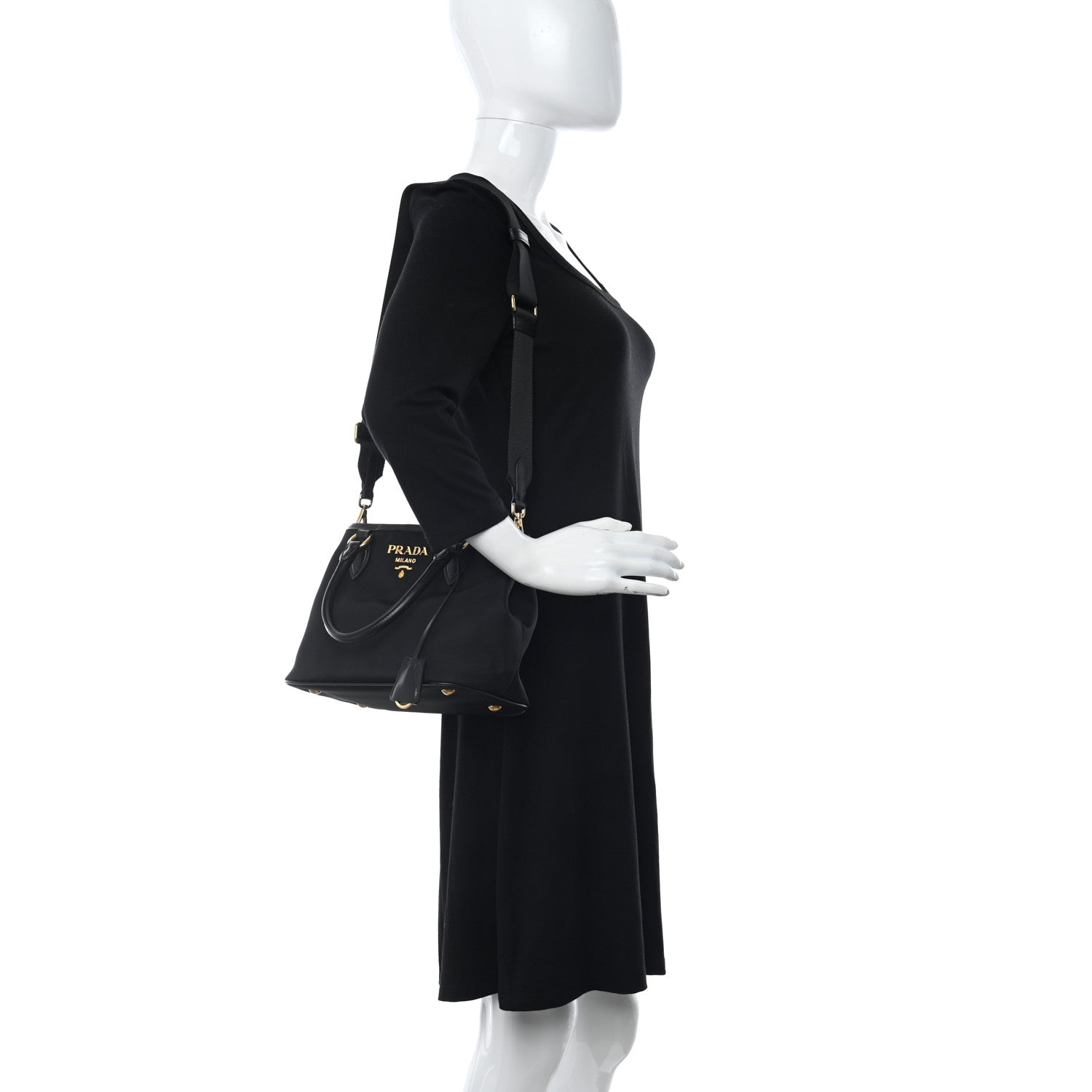 Prada Tessuto Nylon Soft Calf Small Tote Black 2 of 10