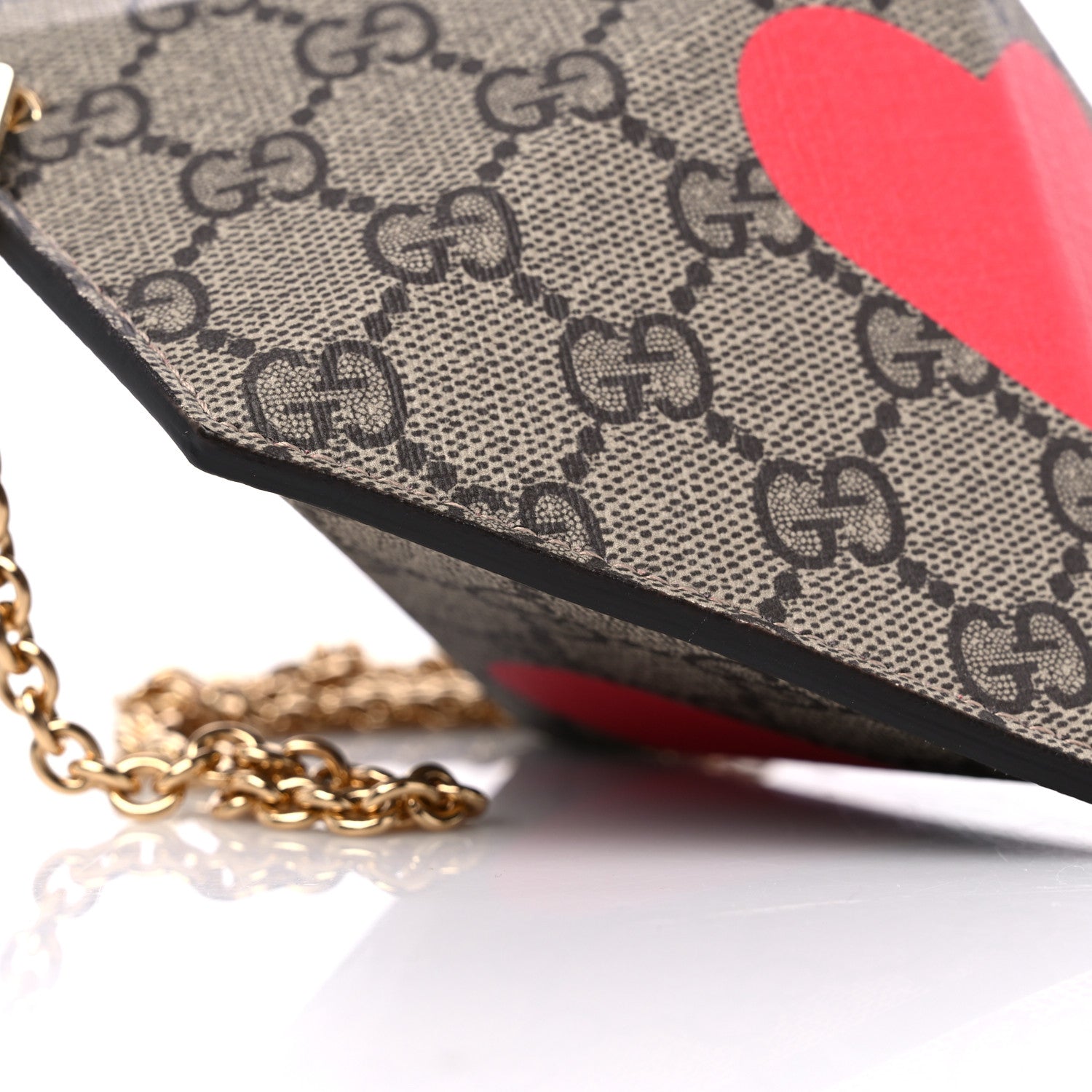 Gucci GG Supreme Monogram Love Heart Valentines Day Mini Padlock Heart Bag Beige Ebony New Geranium 8 of 10