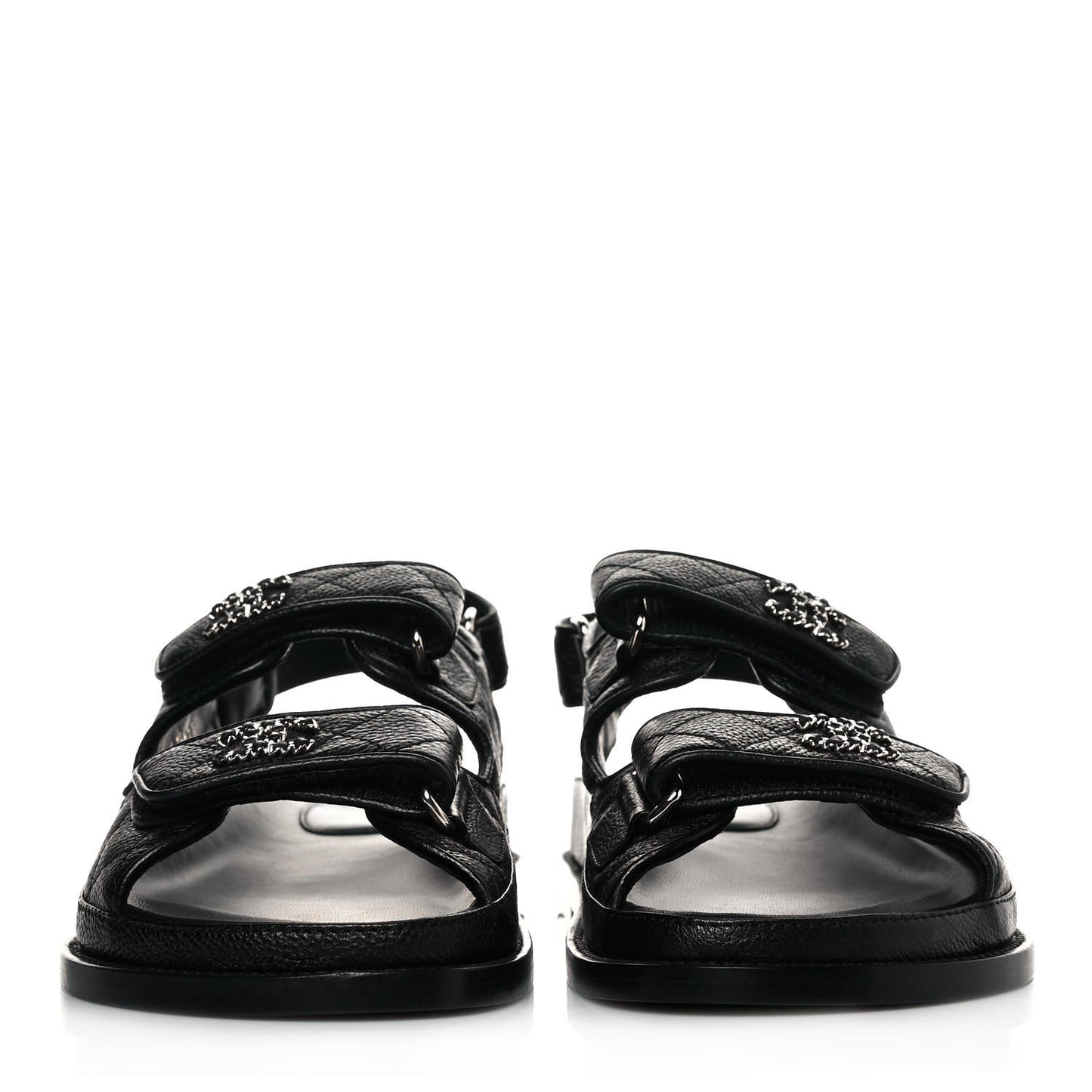 Grained Calfskin Velcro Dad Sandals 36 Black