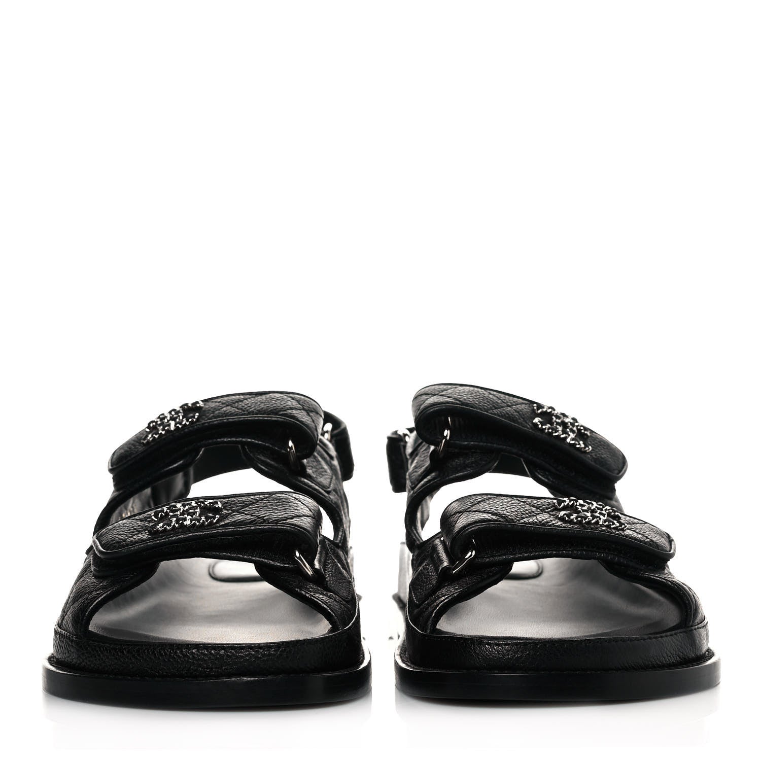 Chanel Grained Calfskin Velcro Dad Sandals 36 Black 2 of 8