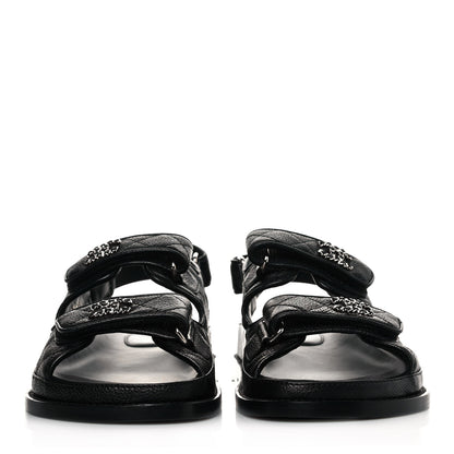 Chanel Grained Calfskin Velcro Dad Sandals 36 Black 2 of 8