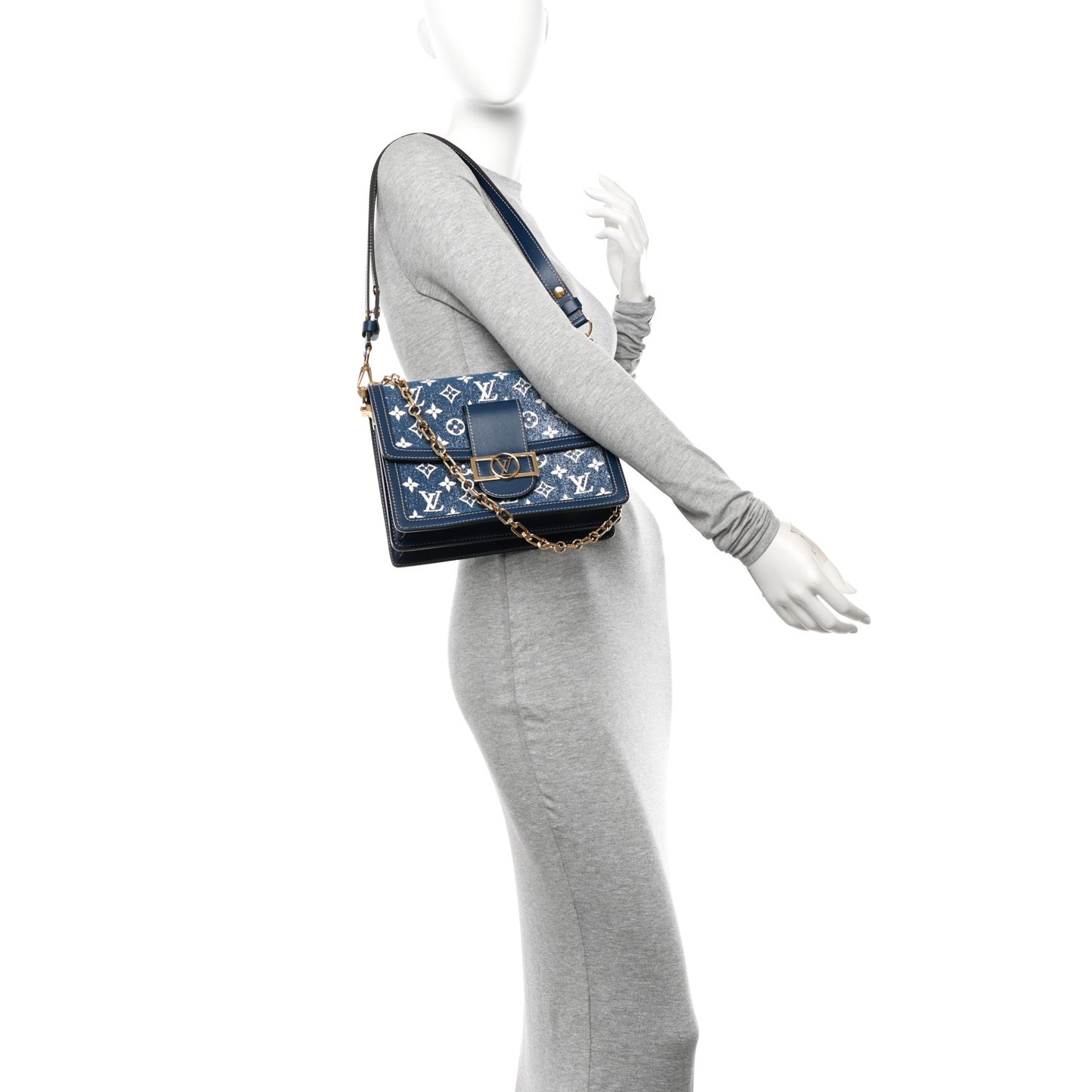 Denim Monogram Jacquard Dauphine MM Bleu