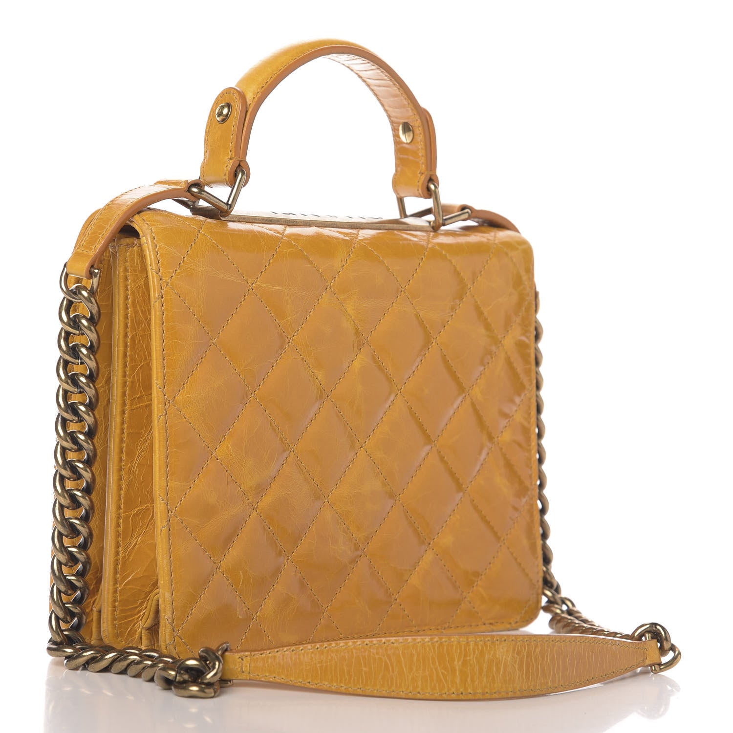 Chanel Glazed Calfskin Quilted Rita Top Handle Flap Yellow 4 of 15
