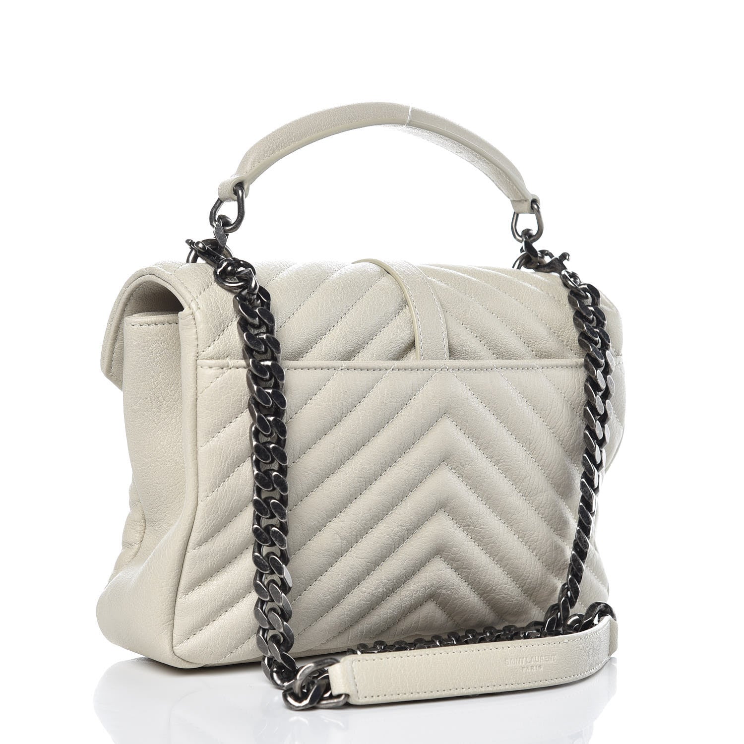 Saint Laurent Sheepskin Matelasse Chevron Monogram Medium College Bag Dove White 3 of 9