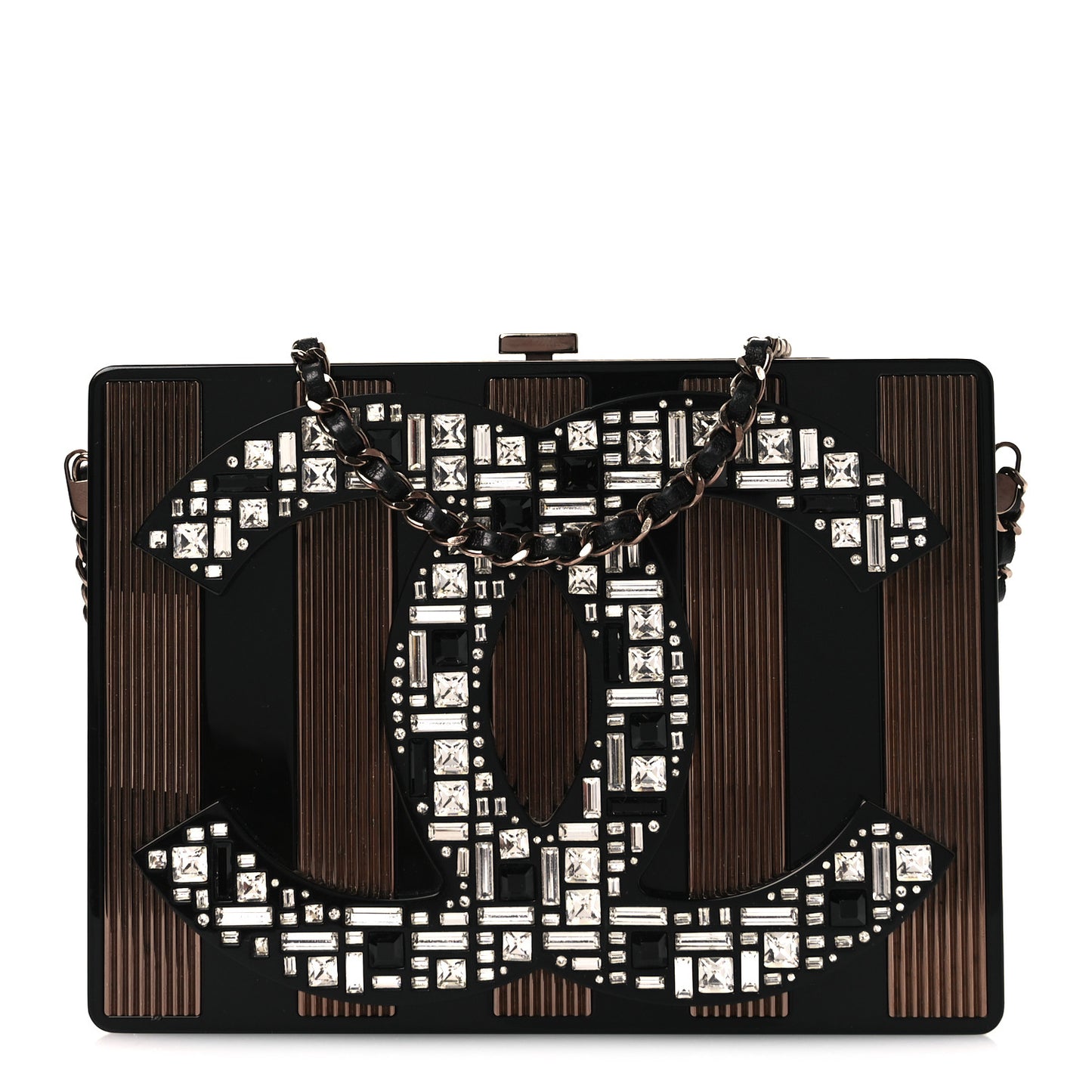 Plexiglass Crystal CC Minaudiere Clutch Black Copper