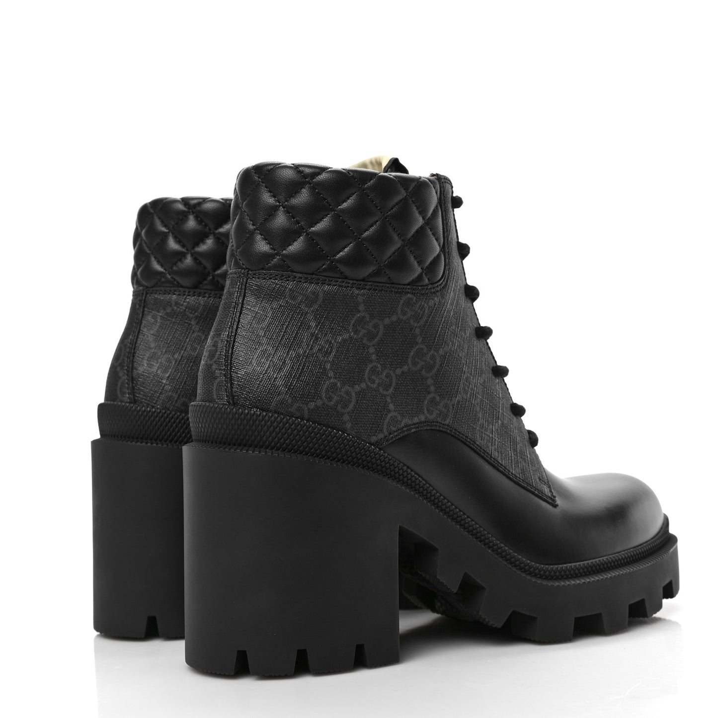 Apollo Calfskin GG Supreme Nappa Samoa Quilted Lace Up Ankle Boots 38 Black