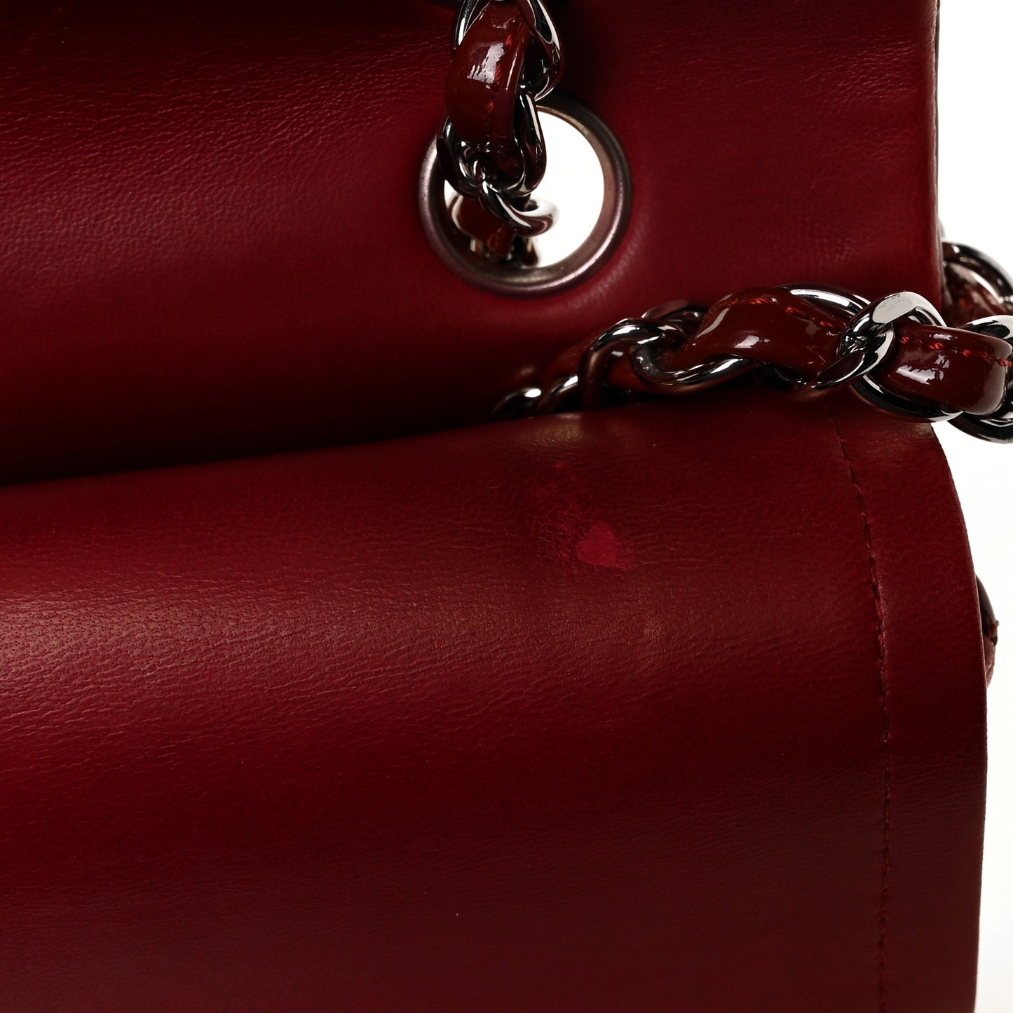 Patent Calfskin Quilted Medium Double Flap Dark Red