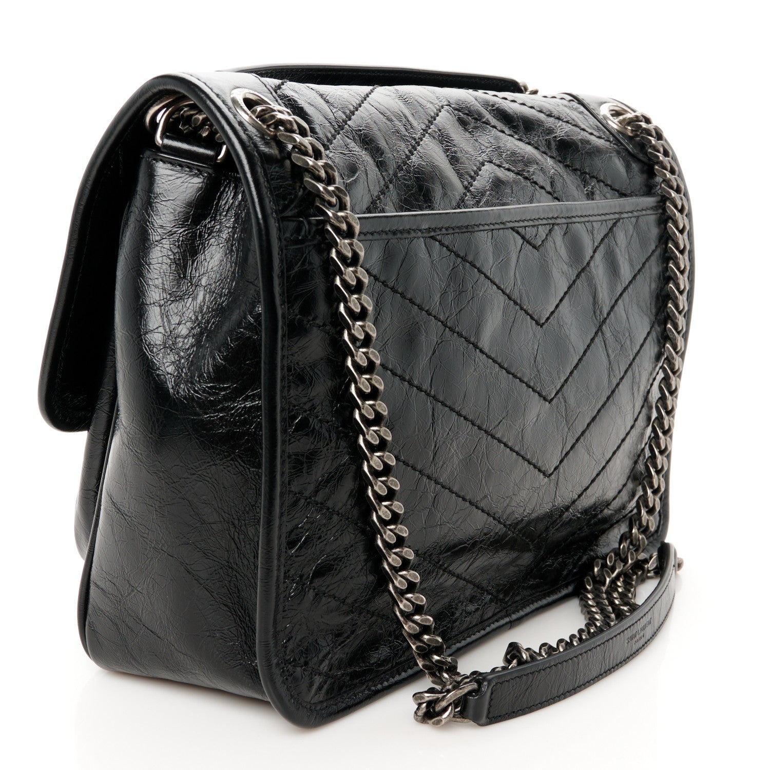 Saint Laurent Crinkled Calfskin Matelasse Monogram Medium Niki Chain Satchel Black 3 of 11