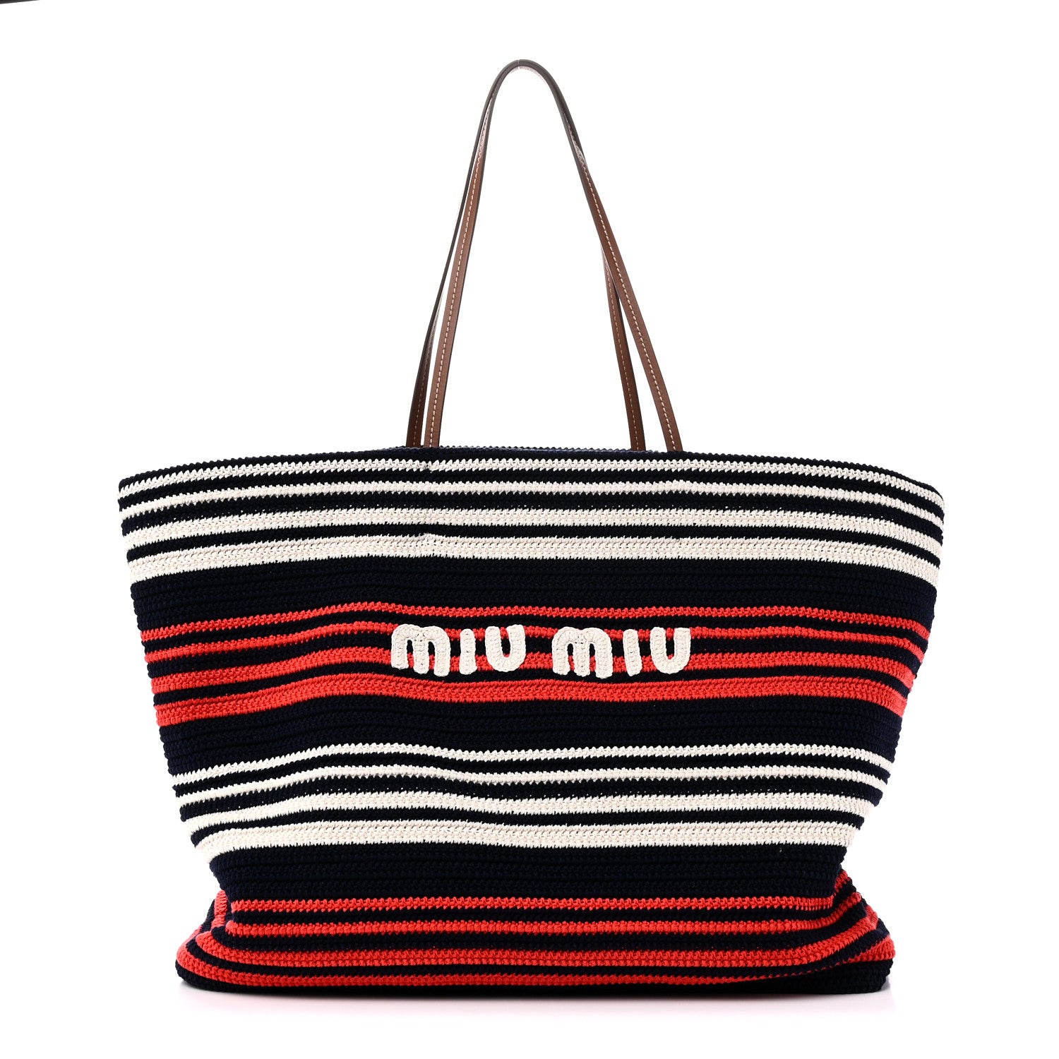 Miu Miu Fabric Crochet Striped Tote Bag Blue Red White 1 of 9
