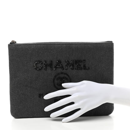 Chanel Canvas Sequins Medium Deauville Cosmetic Pouch Grey 2 of 7