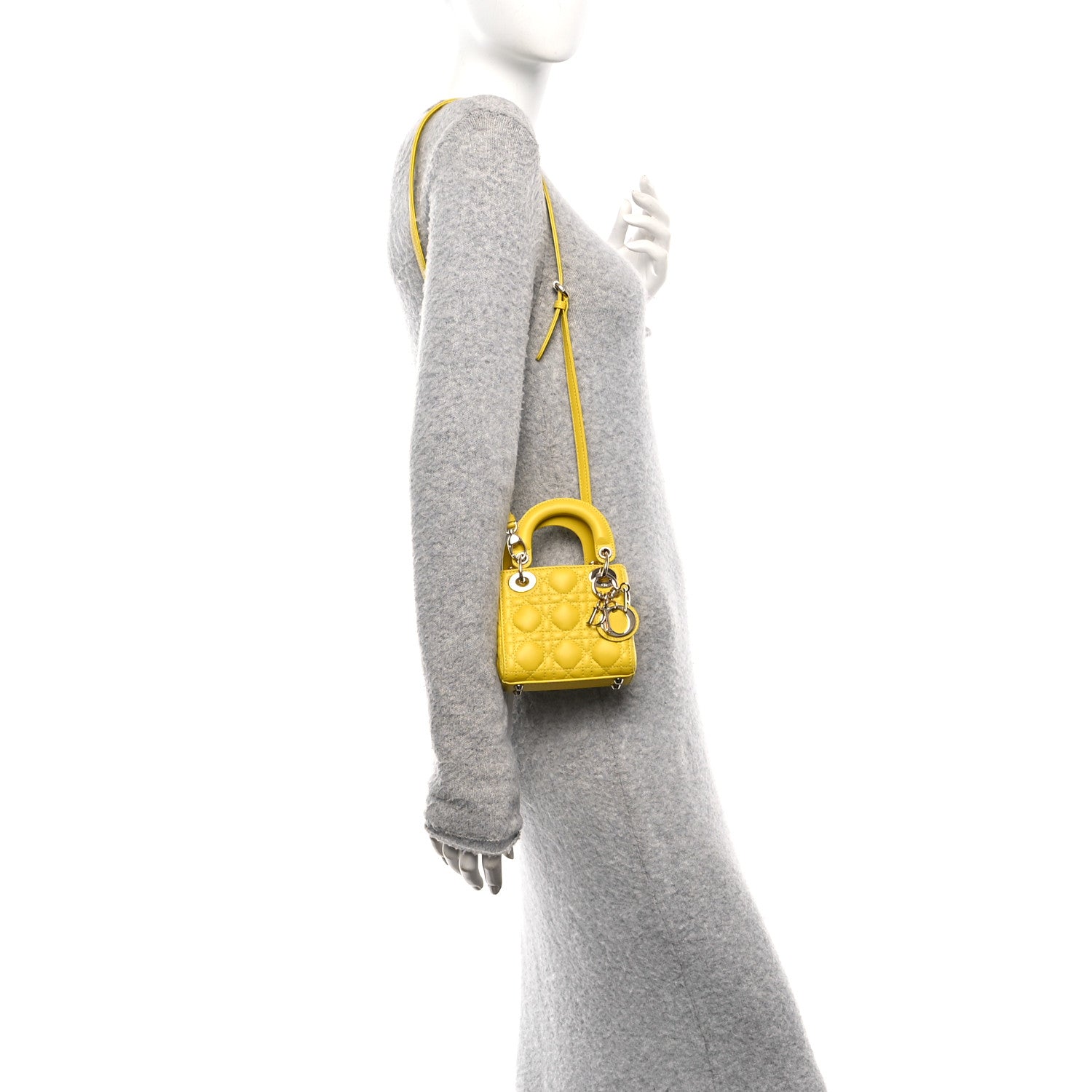 Christian Dior Lambskin Cannage Micro Lady Dior Yellow 1822968