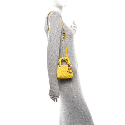 Christian Dior Lambskin Cannage Micro Lady Dior Yellow 2 of 11