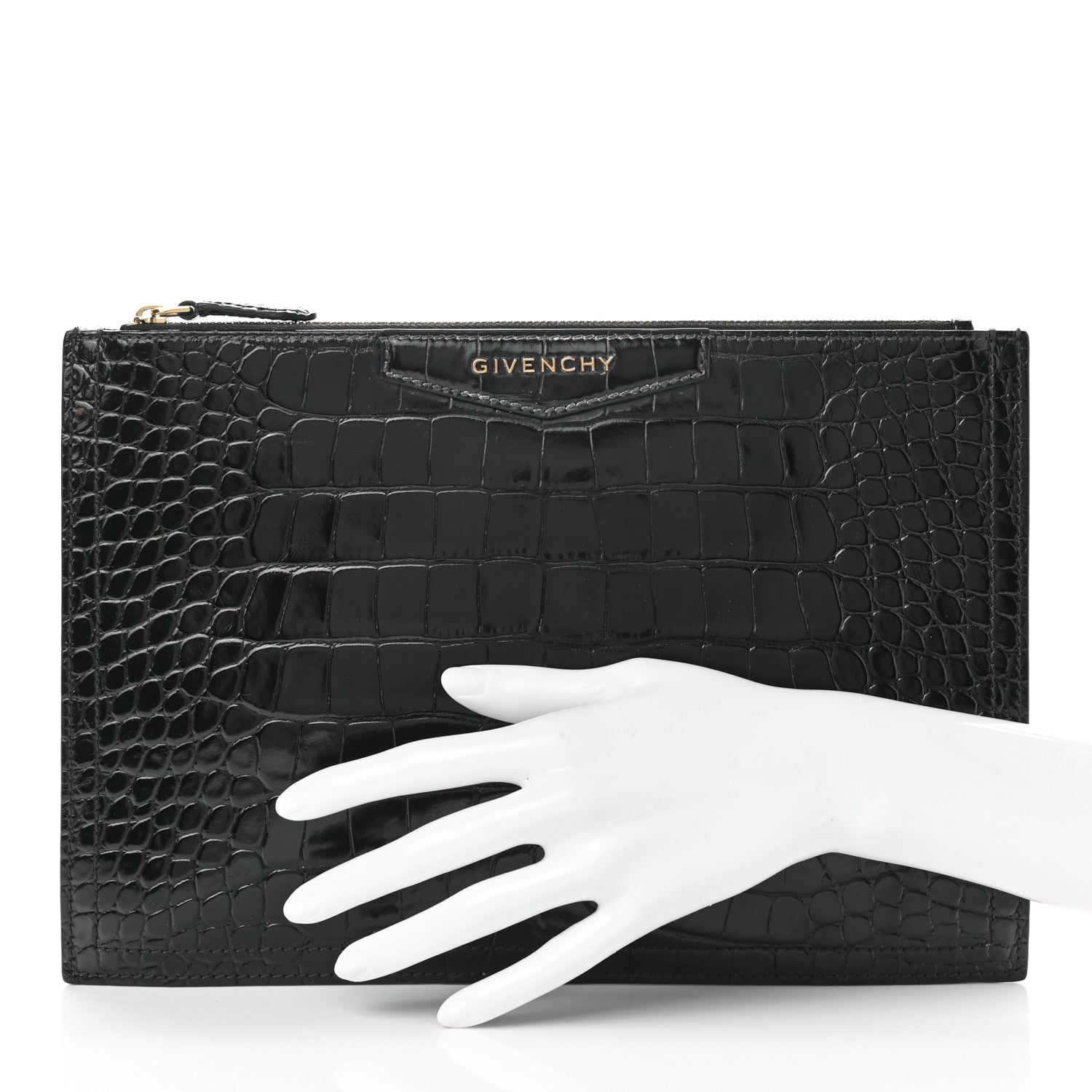 Givenchy Calfskin Crocodile Embossed Medium Antigona Pouch Black 2 of 8