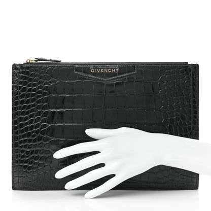 Givenchy Calfskin Crocodile Embossed Medium Antigona Pouch Black 2 of 8