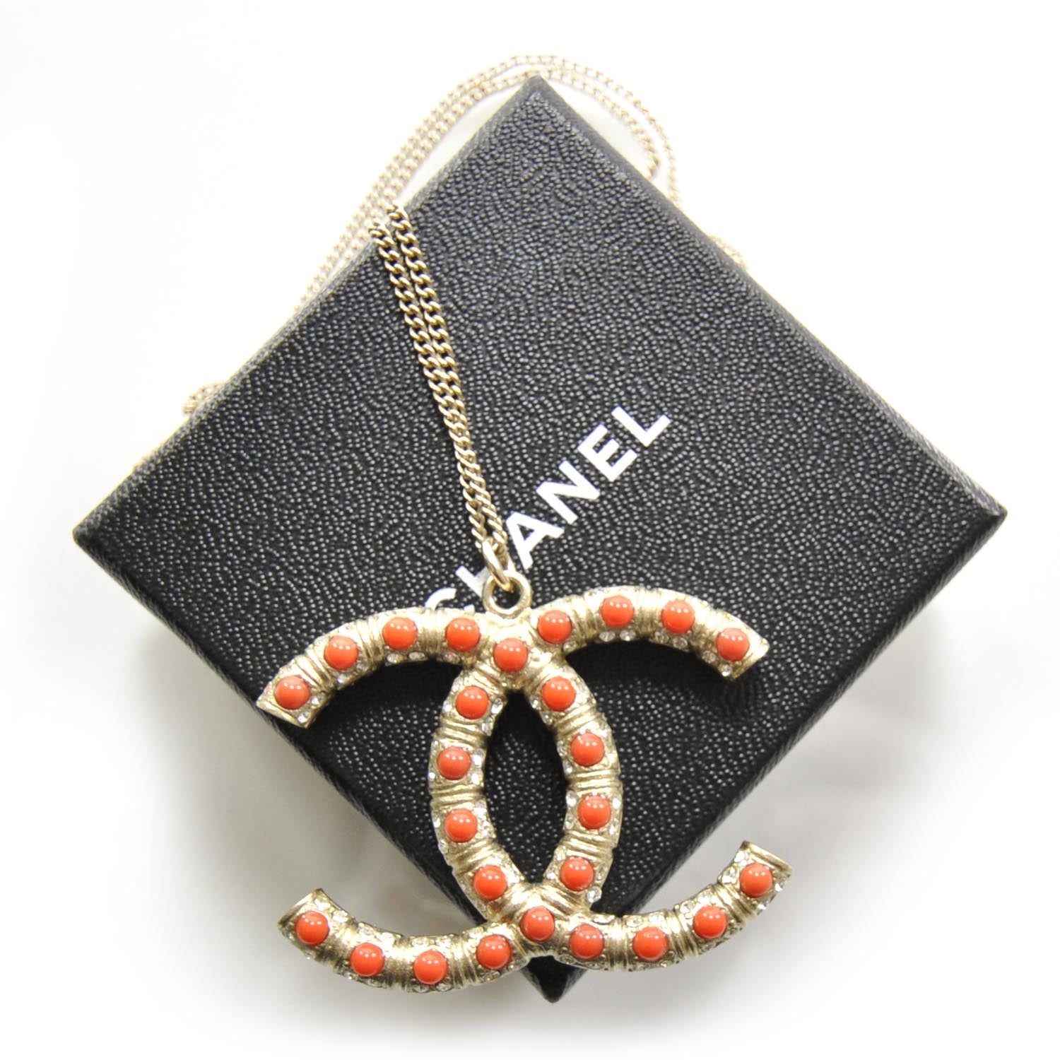 Chanel Large Beaded CC Necklace Orange Gold 2 of 5