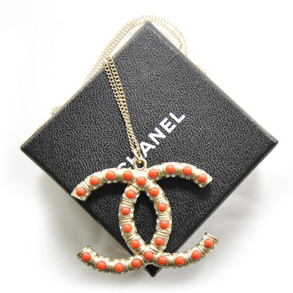 Chanel Large Beaded CC Necklace Orange Gold 2 of 5