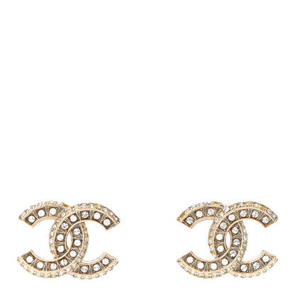 Chanel Crystal Timeless CC Earrings Light Gold 1 of 6