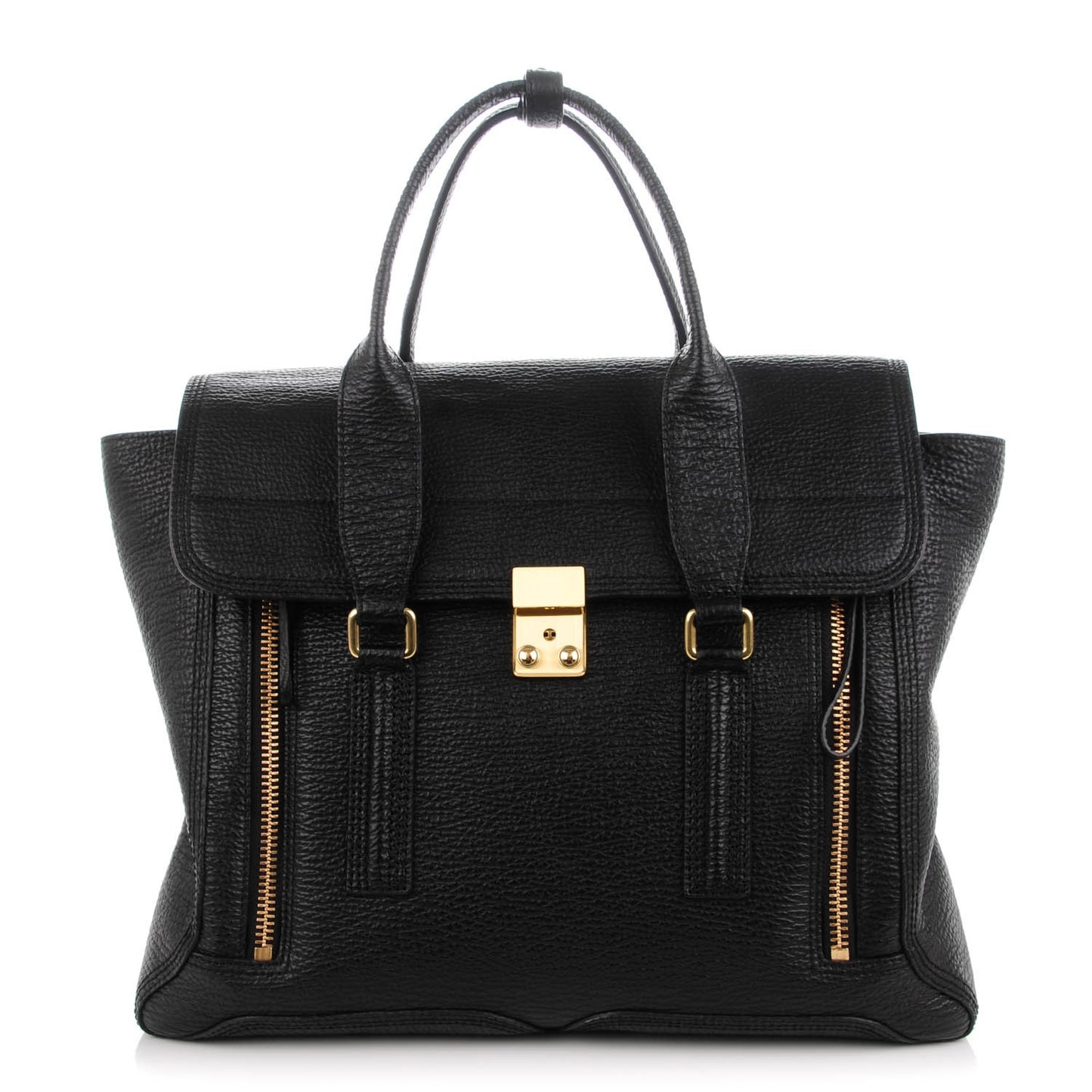 3.1 Textured Calfskin Large Pashli Satchel Black