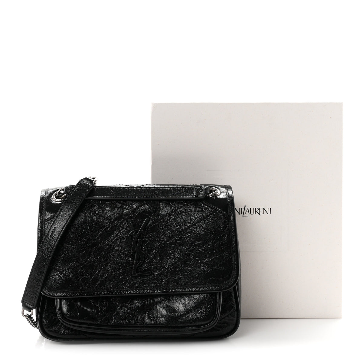Saint Laurent Crinkled Calfskin Matelasse Monogram Baby Niki Chain Satchel Black 11 of 11