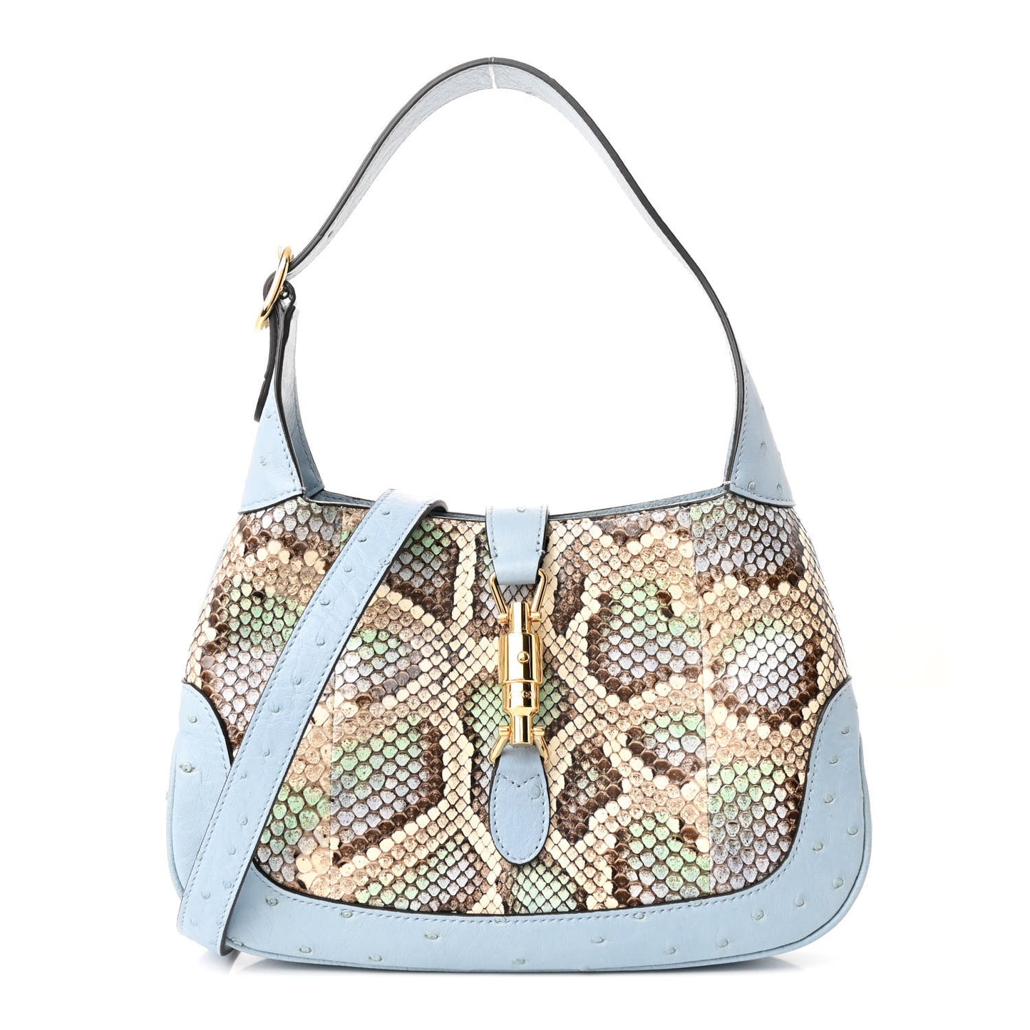 Snakeskin Ostrich Calfskin Small Jackie 1961 Hobo Blue Multicolor