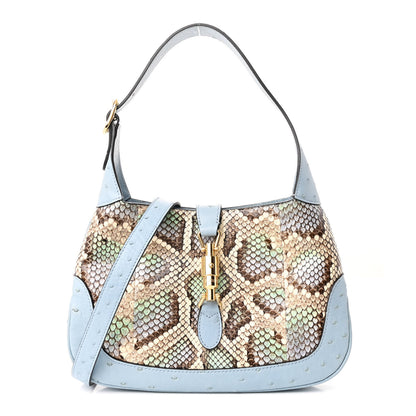 Gucci Snakeskin Ostrich Calfskin Small Jackie 1961 Hobo Blue Multicolor 1 of 12