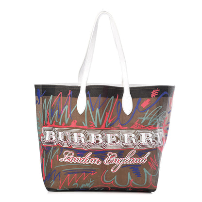 Burberry Coated Canvas Mega Check Sketchbook Large Reversible Doodle Tote White 1 of 12