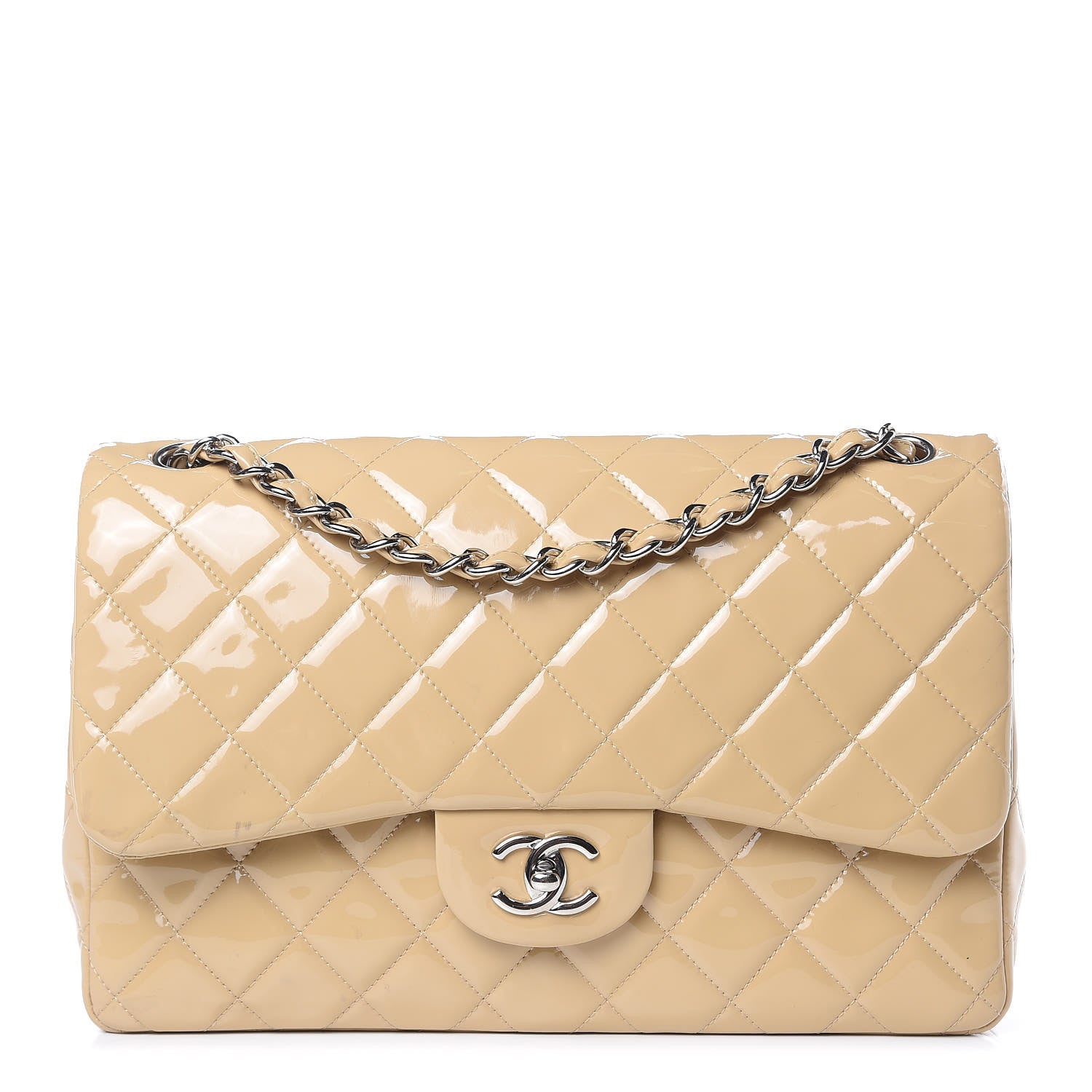 Chanel Patent Quilted Jumbo Double Flap Beige 1 of 14