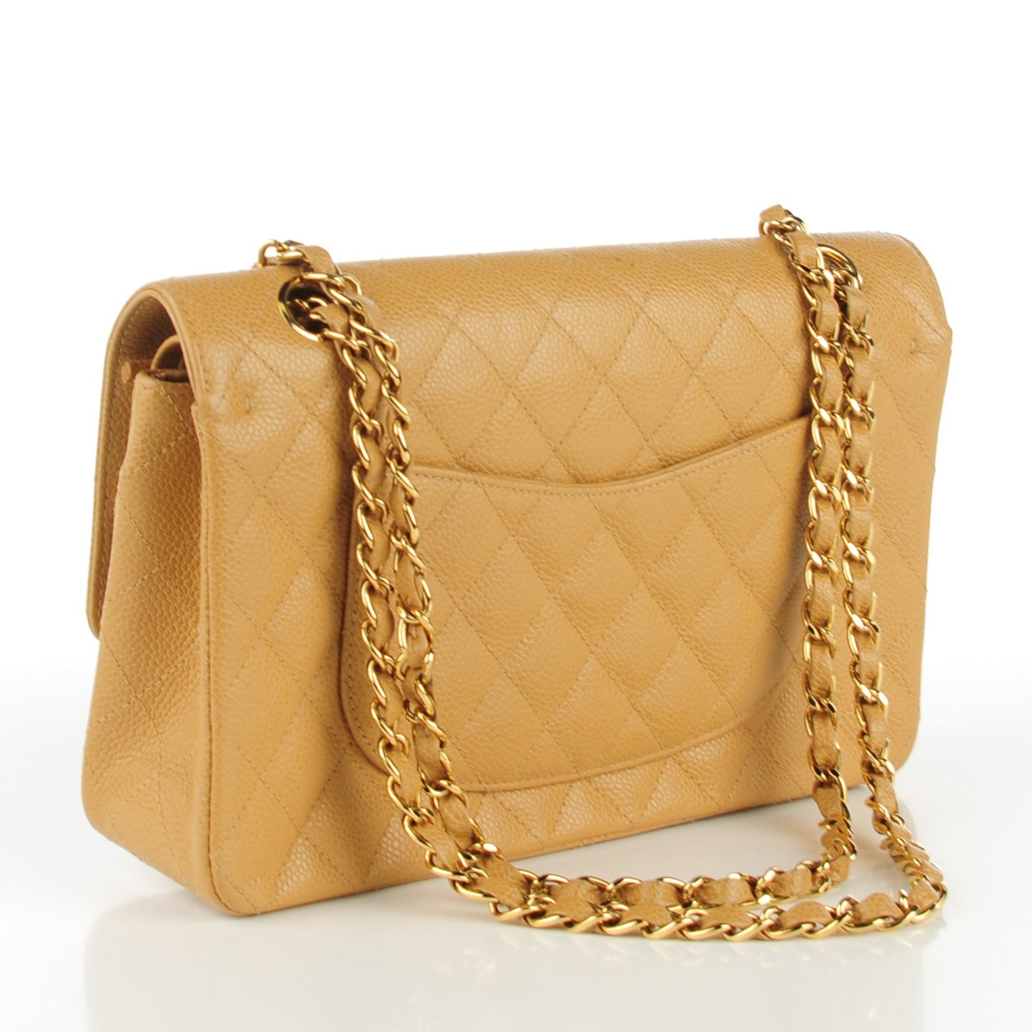 Caviar Quilted Medium Double Flap Beige