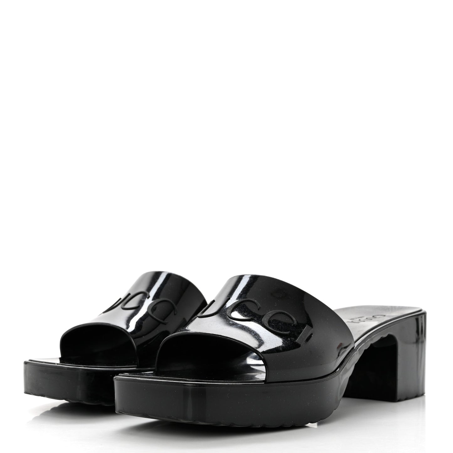 Rubber Gucci Logo Womens Platform 20/60mm Slide Sandals 38 Black
