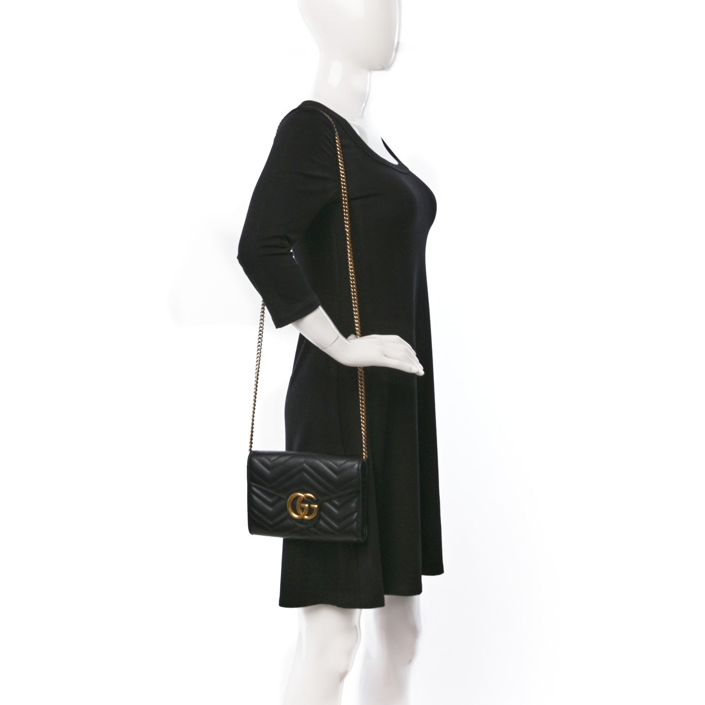 Calfskin Matelasse GG Marmont Chain Wallet Black