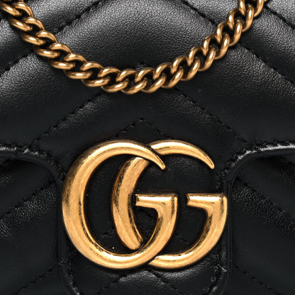 Gucci Calfskin Matelasse Super Mini GG Marmont Shoulder Bag Black 8 of 13