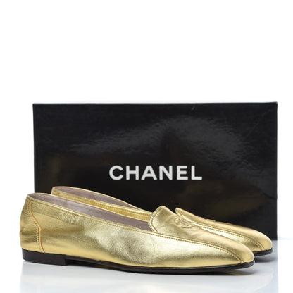 Chanel Metallic Lambskin CC Mocassin Loafers 38.5 Gold 17 of 17
