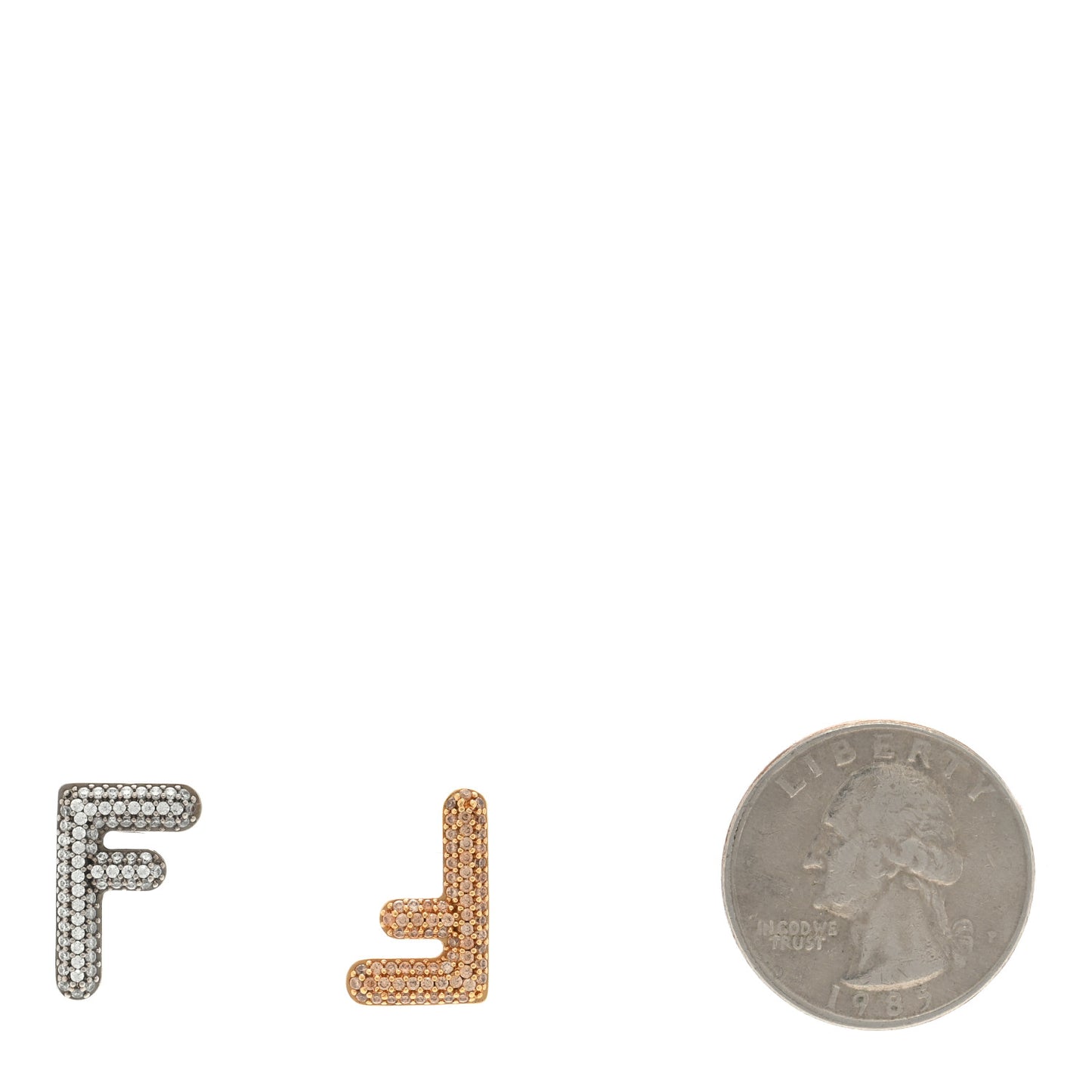 Metal Crystal FF Stud Earrings Gold Silver