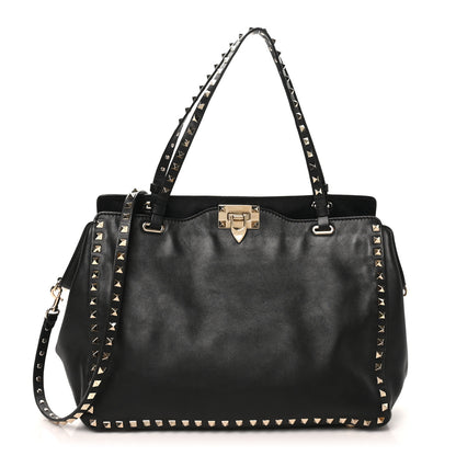 Valentino Garavani Vitello Medium Rockstud Tote Black 1 of 8