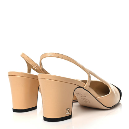 Chanel Goatskin Grosgrain Cap Toe CC Slingback Pumps 36.5 Beige Black 4 of 8