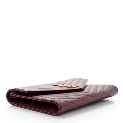 Saint Laurent Grain De Poudre Matelasse Chevron Monogram Envelope Clutch Rouge Legion 4 of 10