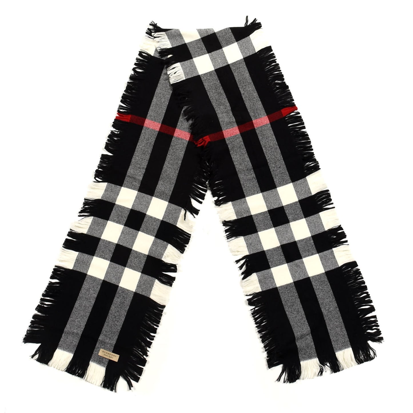 Wool Half Mega Check Fringe Scarf Black